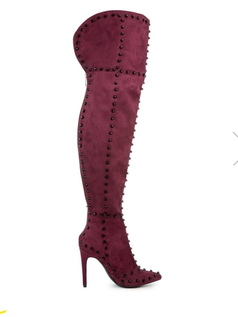 Studded Over-the-Knee Heeled Boots - Wine